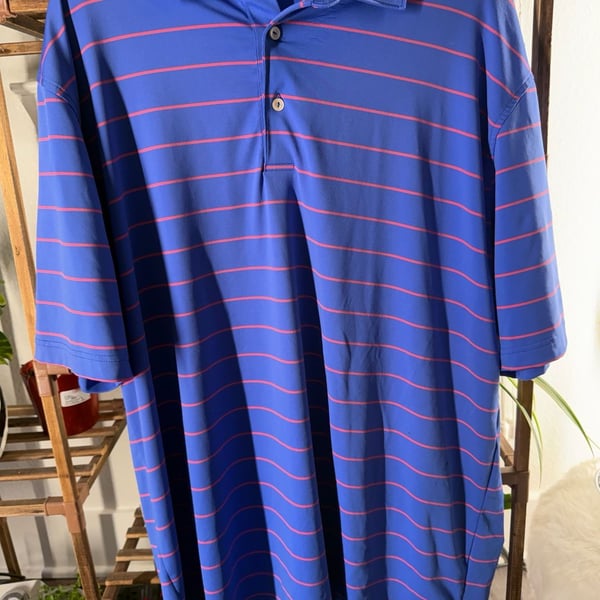 Peter Millar Summer Comfort Polo Shirt Size XL Blue Pink Striped Golf