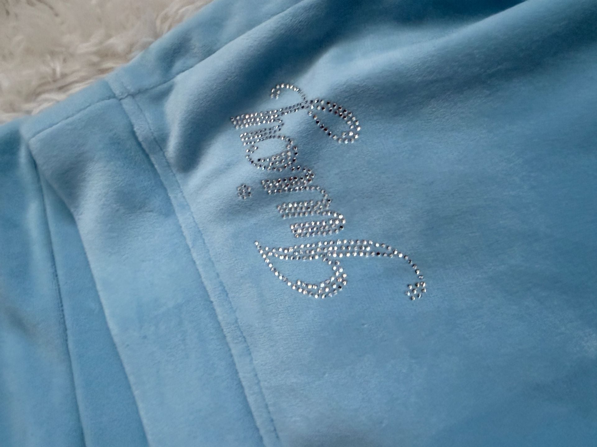 Juicy Couture Velour Tracksuit Size L Blue Rhinestone Hoodie Pants 7