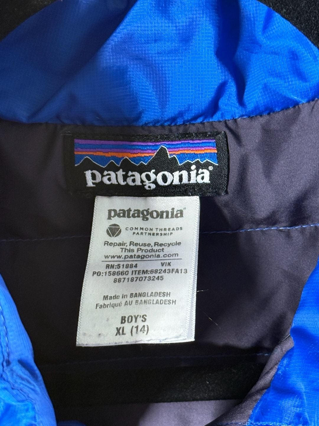 Patagonia Nano Puff Jacket Boy's XL (14) Blue Full Zip Insulated 4