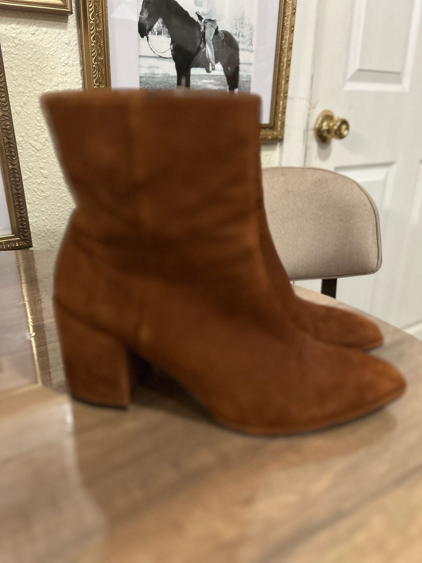 Stuart Weitzman Ankle Boots Size 7.5M Brown Suede Block Heel 2