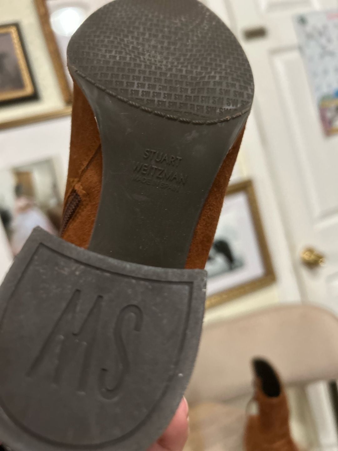 Stuart Weitzman Ankle Boots Size 7.5M Brown Suede Block Heel 4