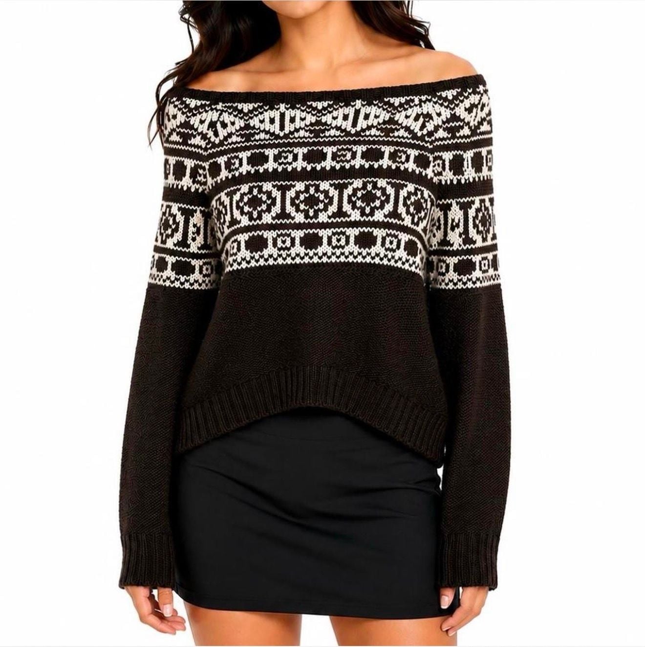 American Eagle Outfitters Fair Isle Sweater Size XS Black White Wool Blend 2