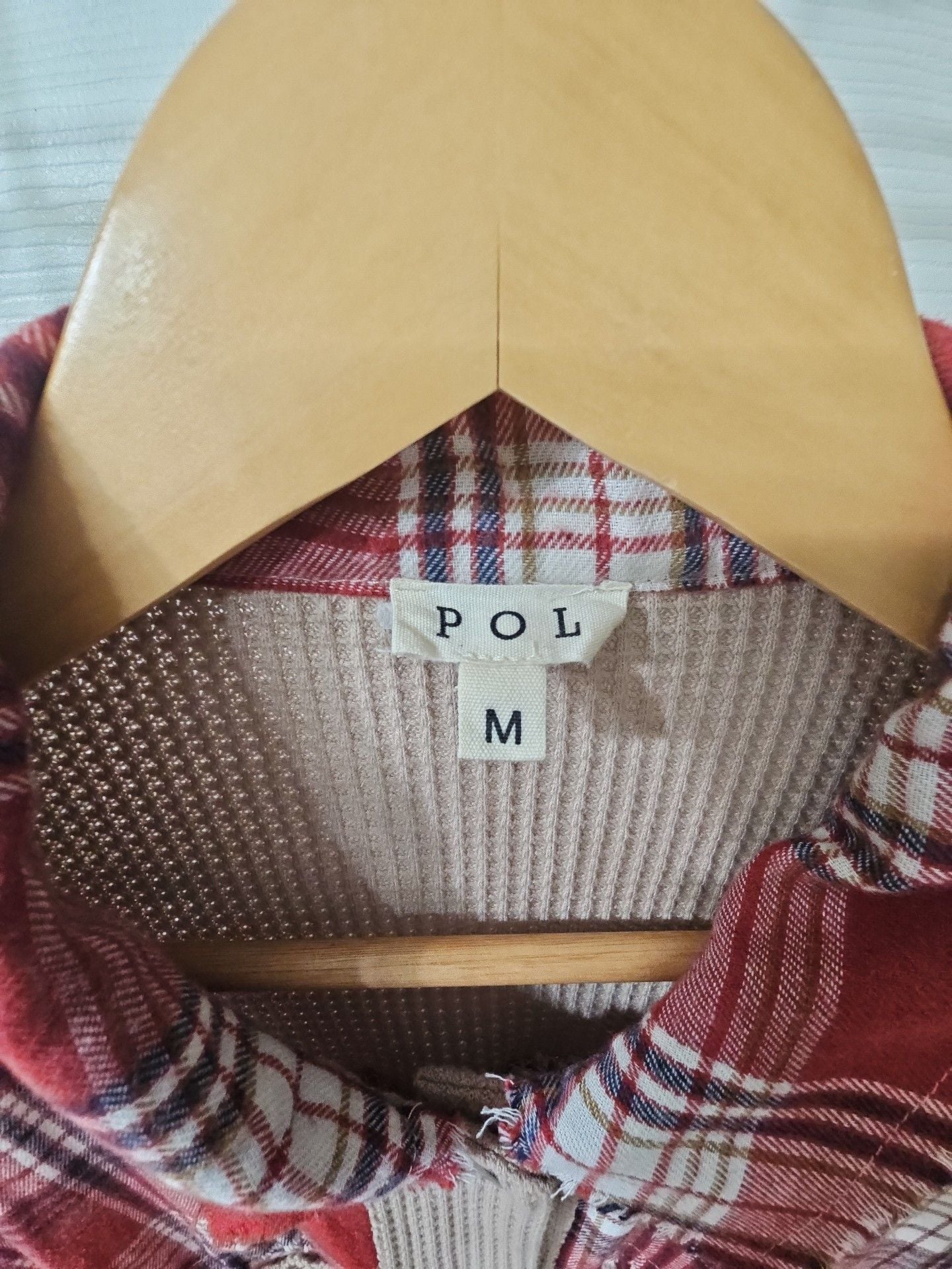 POL Plaid Mix N Match Jacket Size M Red Beige Thermal Shacket 6