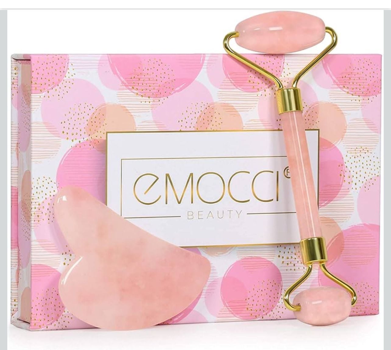Emocci Rose Quartz Face Roller And Gua Sha Set 1