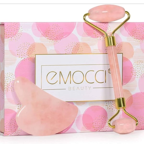 Emocci Rose Quartz Face Roller And Gua Sha Set