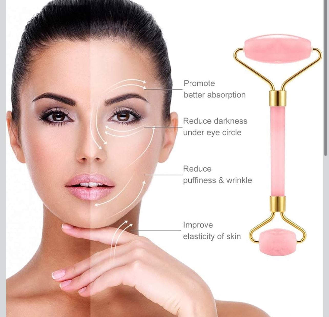Emocci Rose Quartz Face Roller And Gua Sha Set 2