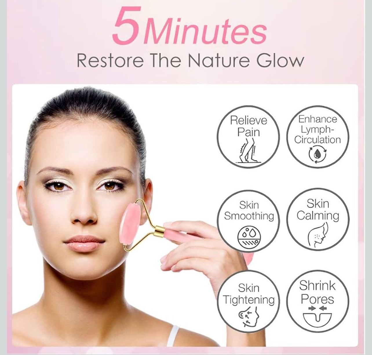 Emocci Rose Quartz Face Roller And Gua Sha Set 4