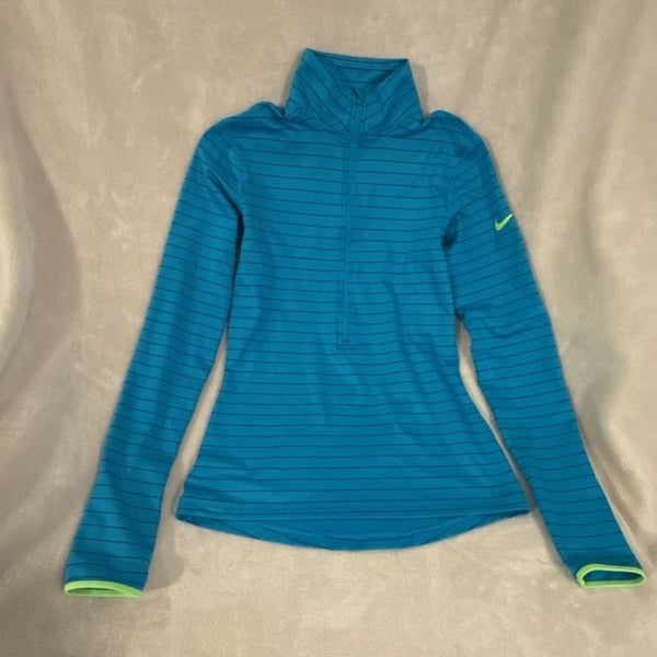 Nike Pro Dri Fit Pullover 1/2 Zip Blue M Running Cross Fit hyper warm