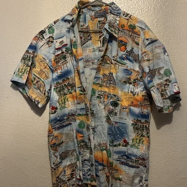 High Seas Trading Co. Button Down Shirt Size L California Map Print