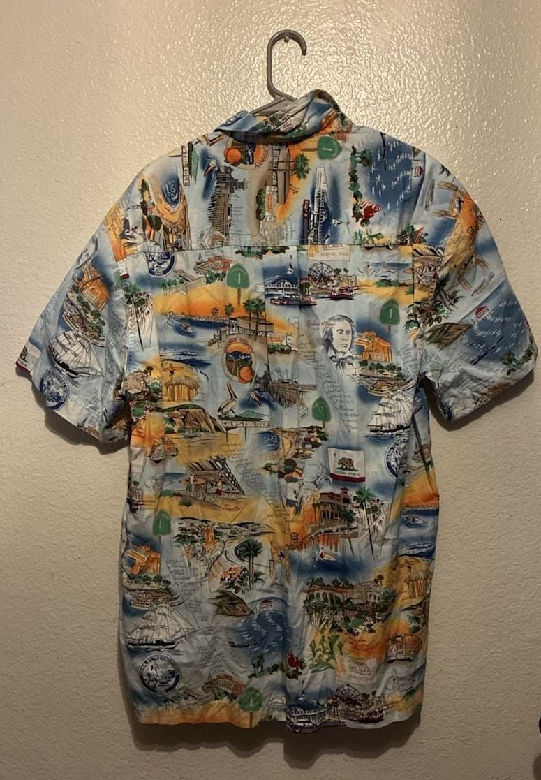 High Seas Trading Co. Button Down Shirt Size L California Map Print 6