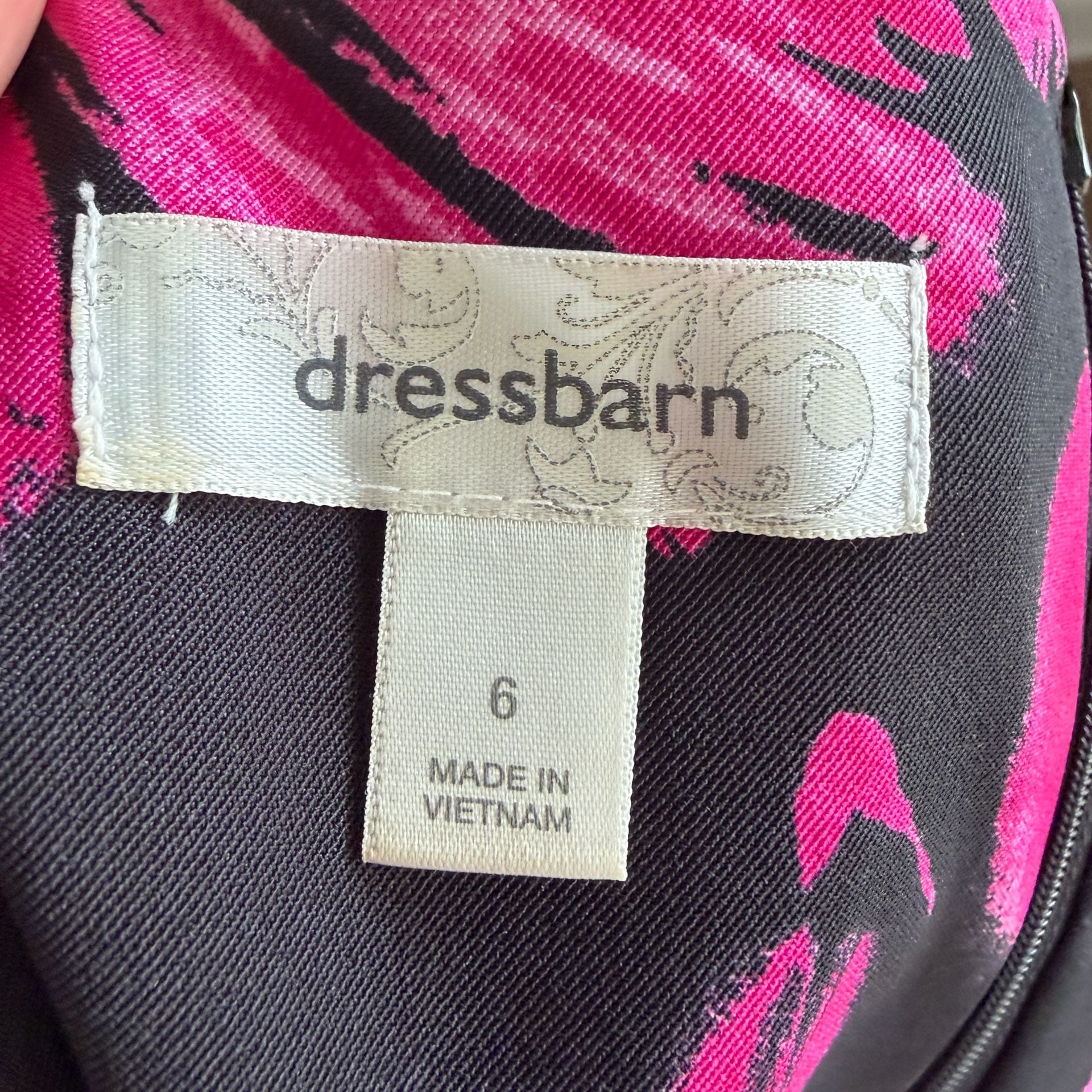 Dressbarn Dress Size 6 Black Pink Floral Sleeveless Sheath Belted 3
