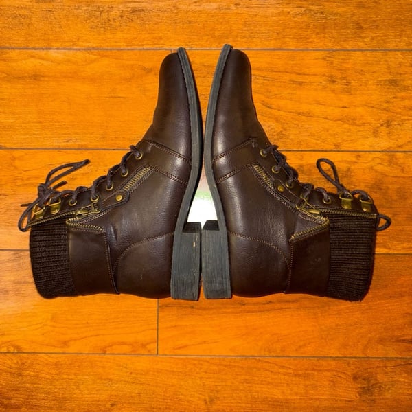 SHEIN Lace-Up Boots Size 9 Brown Faux Leather Knit Cuff Ankle Booties