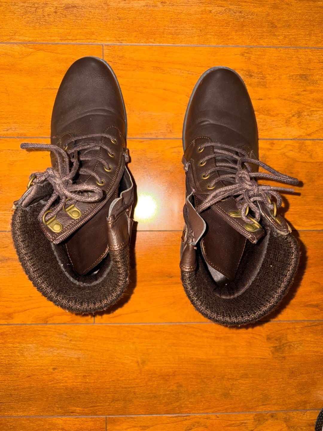SHEIN Lace-Up Boots Size 9 Brown Faux Leather Knit Cuff Ankle Booties 4