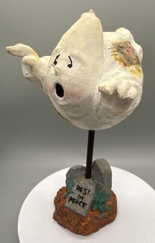 Flying Ghost Tombstone Figurine Halloween Decor Primitive Folk Art Spooky Vtg 3