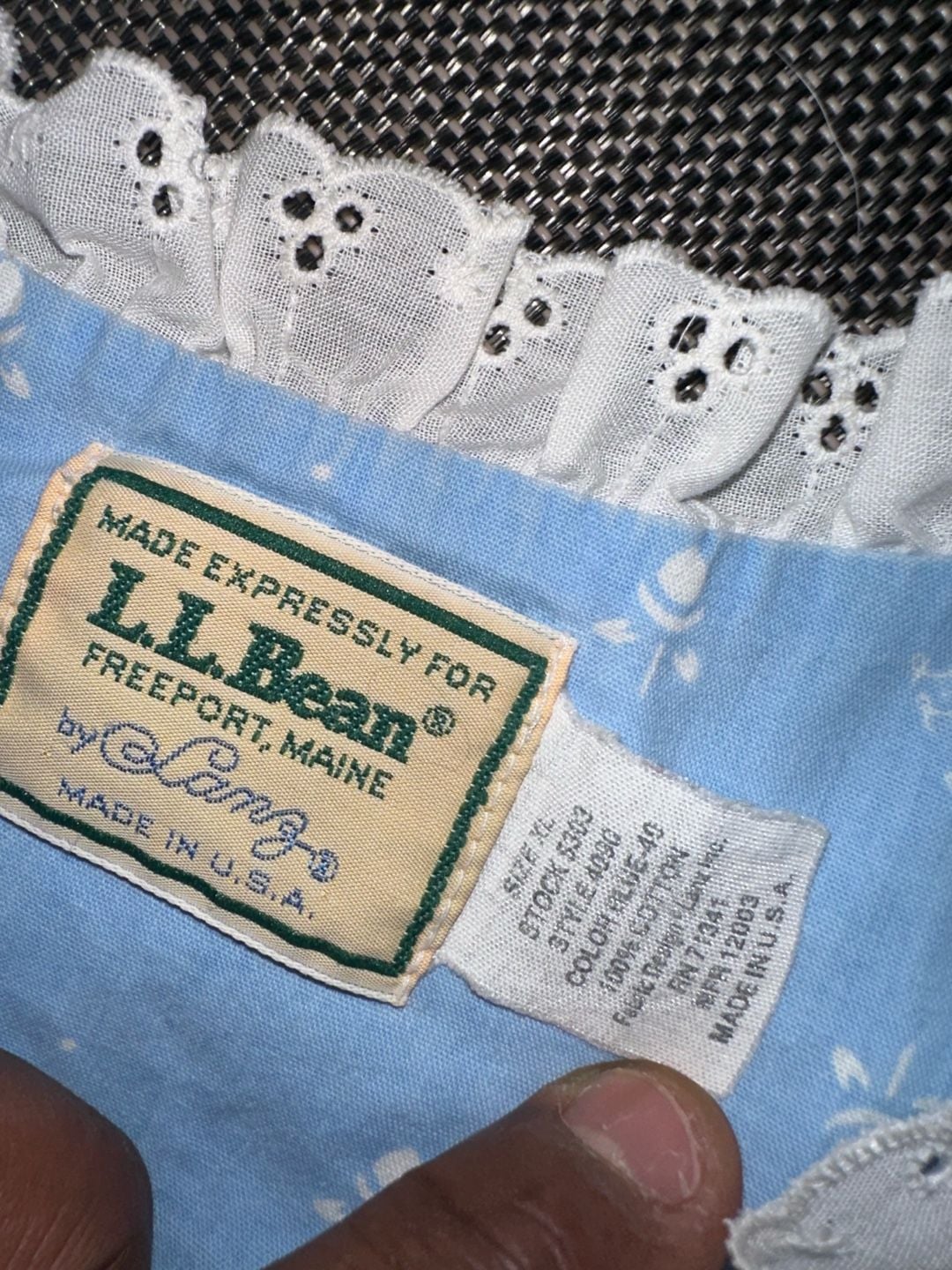 Made in USA L.L. Bean Nightgown Size XL Blue Floral Cotton Lace Prairie Sleepwear 3