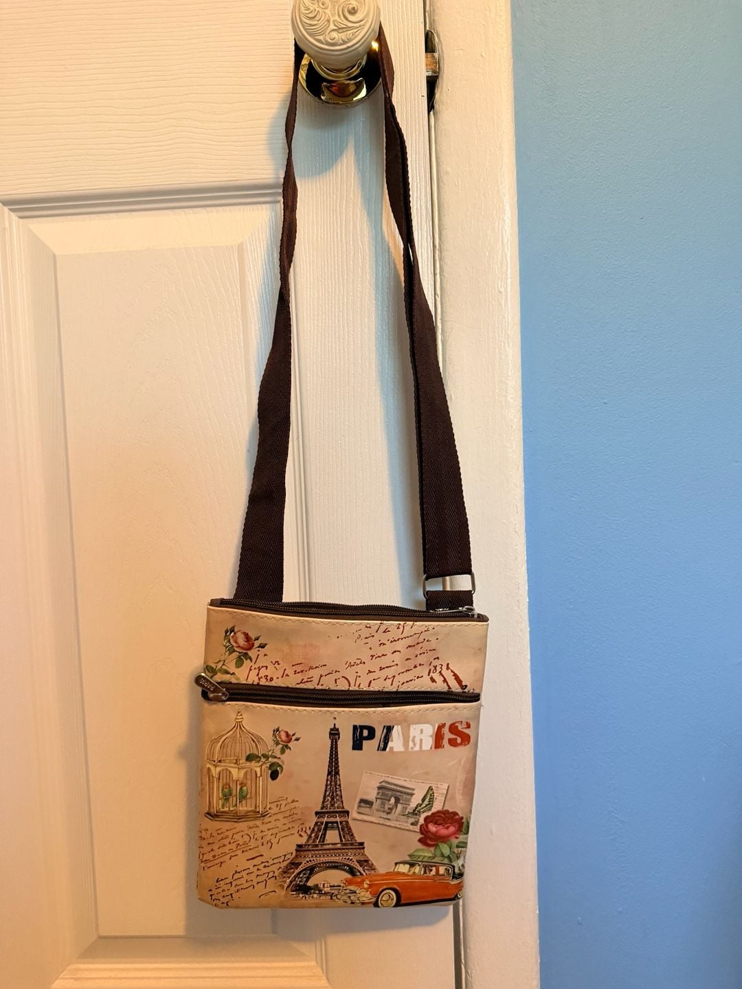 Aker Paris Print Crossbody Purse Vinyl Multi Compartment 2