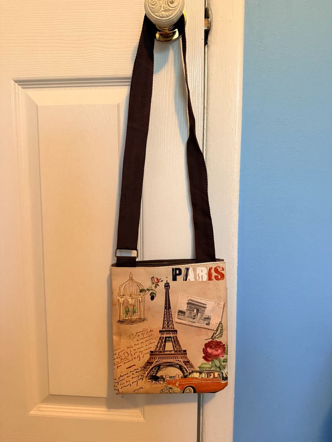 Aker Paris Print Crossbody Purse Vinyl Multi Compartment 3