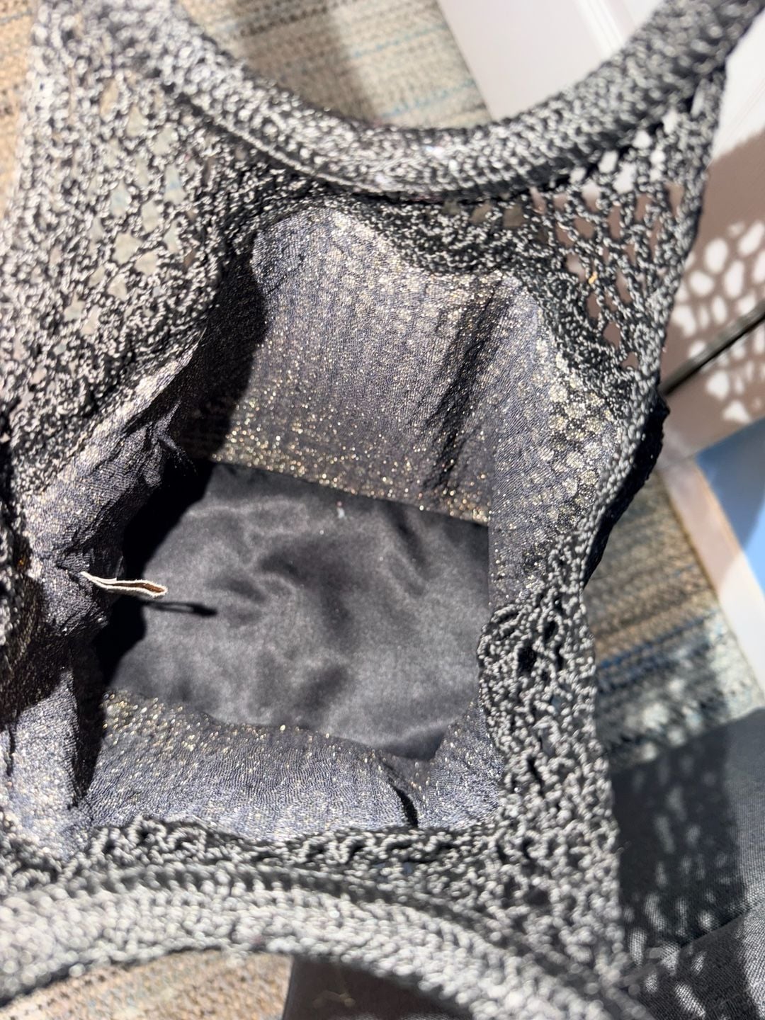 Black Crochet Sequin Hobo Handbag Gold Shimmer 3