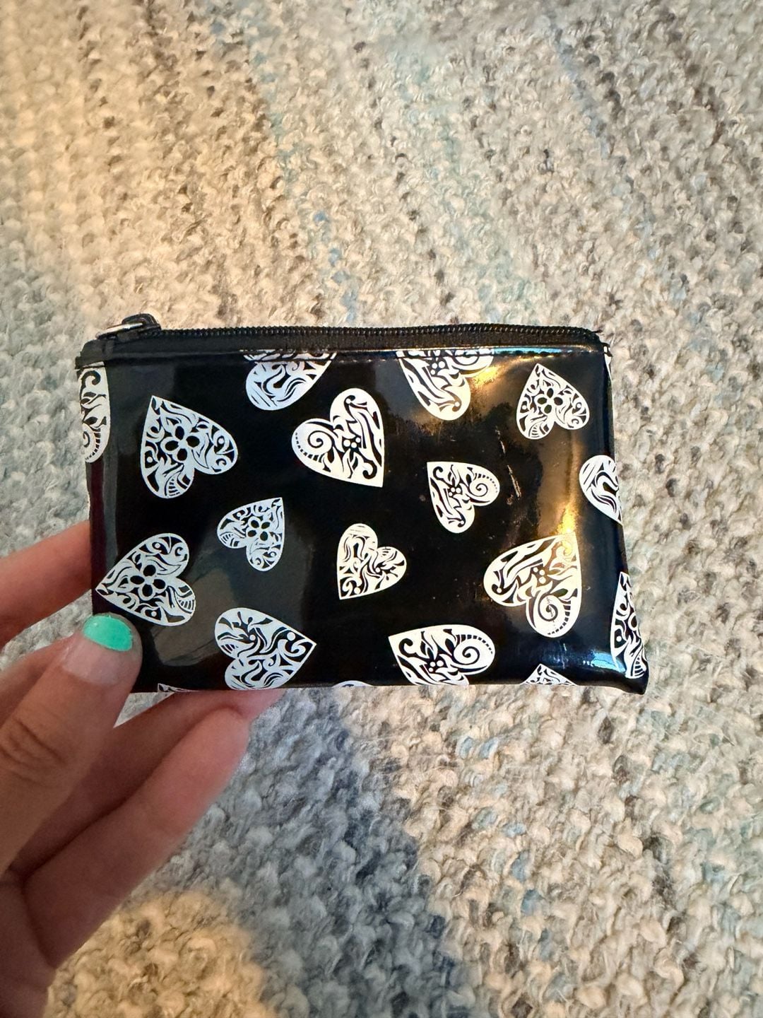 Brighton Love Notes Black and White Heart Print Patent Coin Purse Pouch 2