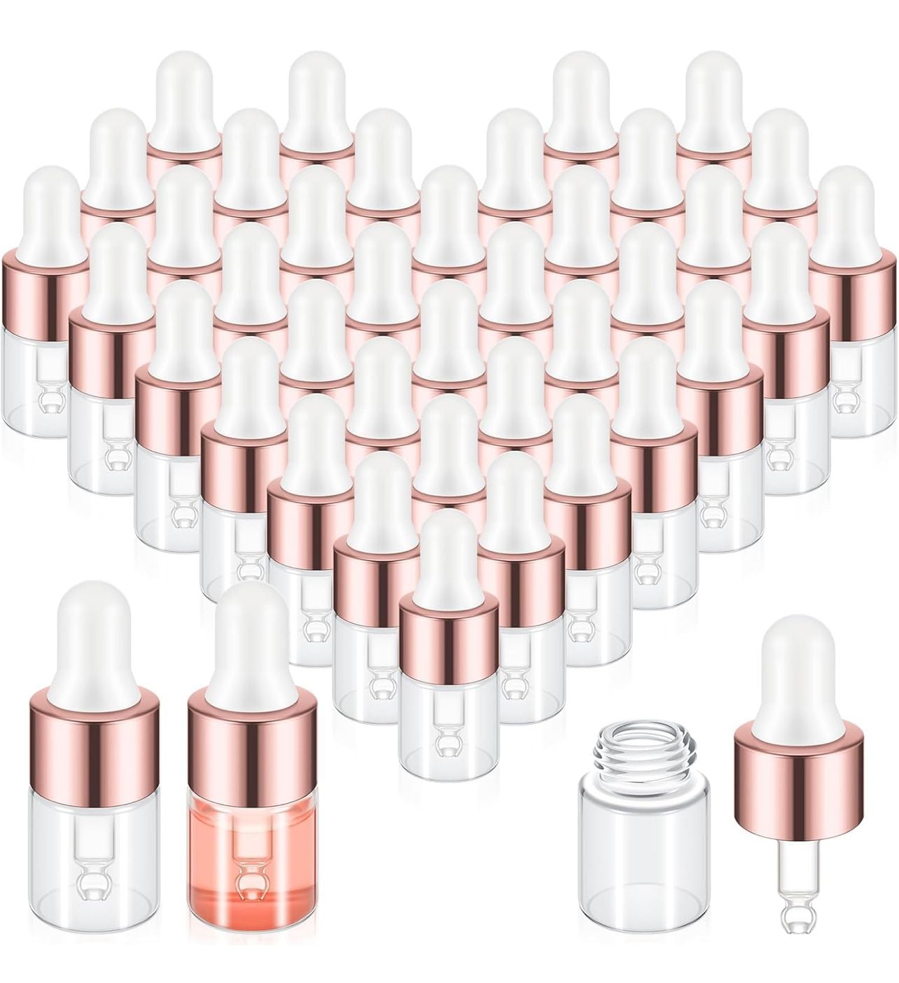 Didaey 100 Pcs Mini Glass Oil Dropper Bottle Bulk, 2 ml Pink Rose Gold Essential Small Empty Bottles Sample Containers Perfume Liquid Vials with Cap for Traveling : : Industrial and Scientific 1