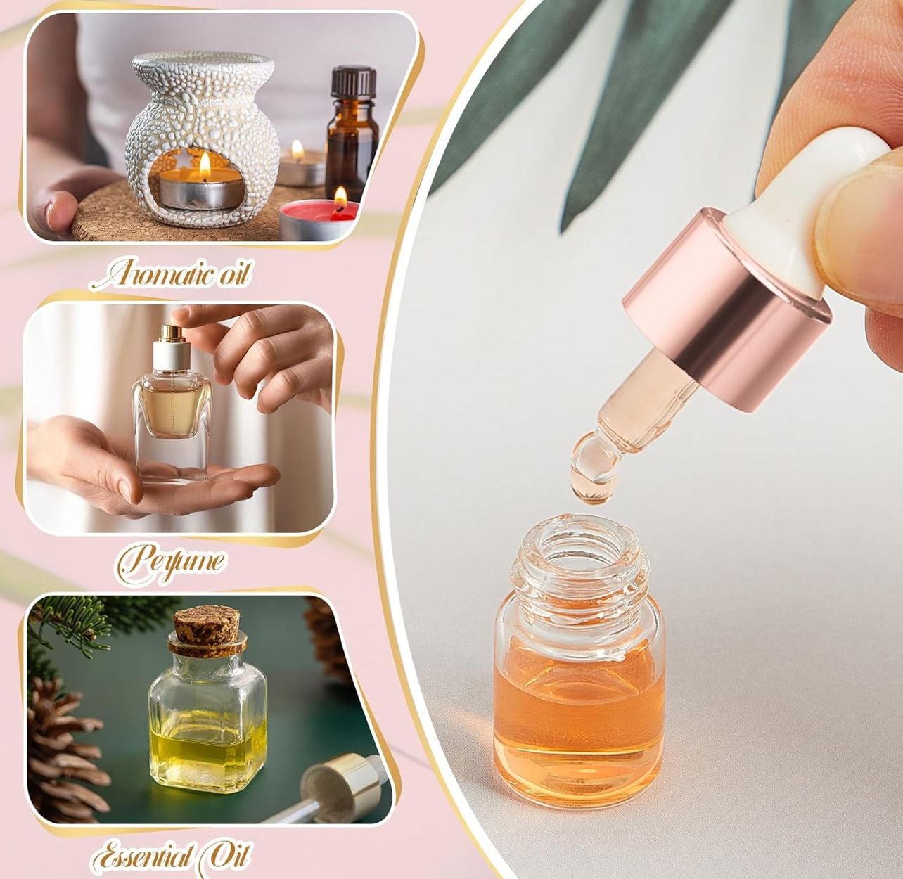 Didaey 100 Pcs Mini Glass Oil Dropper Bottle Bulk, 2 ml Pink Rose Gold Essential Small Empty Bottles Sample Containers Perfume Liquid Vials with Cap for Traveling : : Industrial and Scientific 2