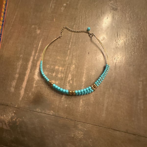 Unbranded Turquoise and Gold Bead Choker Necklace