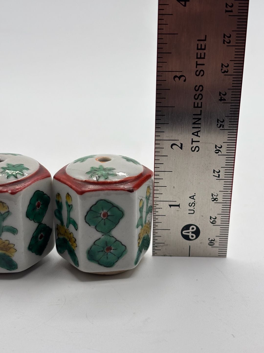 Vintage Japanese Kutani Hand Painted Porcelain Hexagonal Salt Shakers 4
