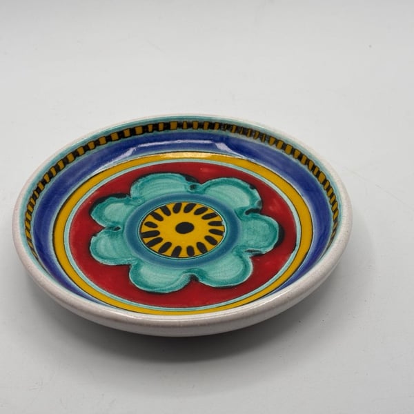 Desimone Italy Ceramic Dish Hand Painted Flower Motif 6.5 Inch
