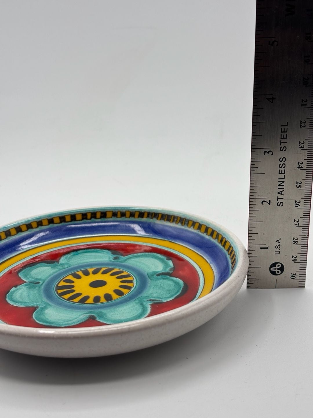 Desimone Italy Ceramic Dish Hand Painted Flower Motif 6.5 Inch 6