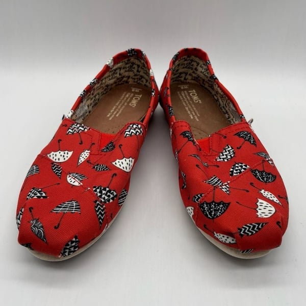 TOMS Classic Alpargata Size 8 Red Umbrella Print Canvas Flats