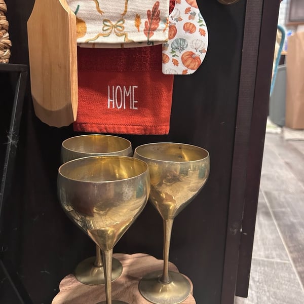 Leonard Wine Goblets E.P.N.S. Set of 3 Brass Chalice Cups
