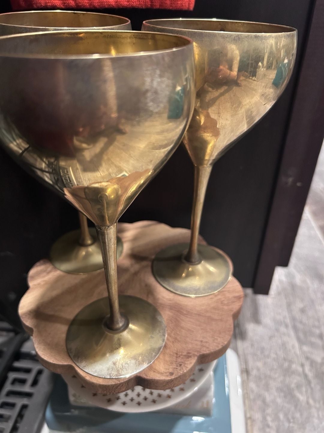 Leonard Wine Goblets E.P.N.S. Set of 3 Brass Chalice Cups 2