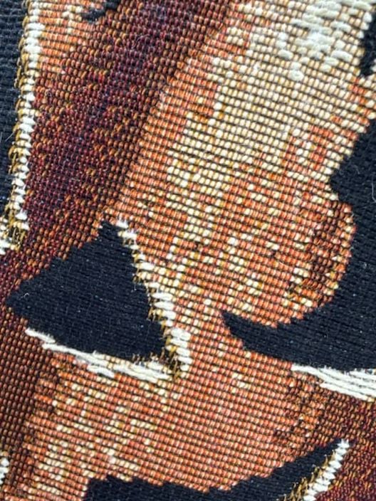 Woven Tapestry Pumpkin Black Cat Pillow 14x10 Halloween Primitive Folk Art Vtg 12