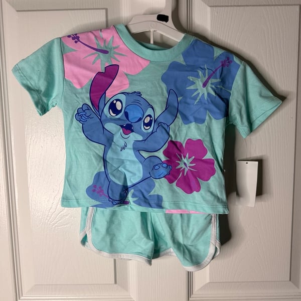 Disney Stitch Toddler Girls T-Shirt & Shorts Set Size 12M Blue