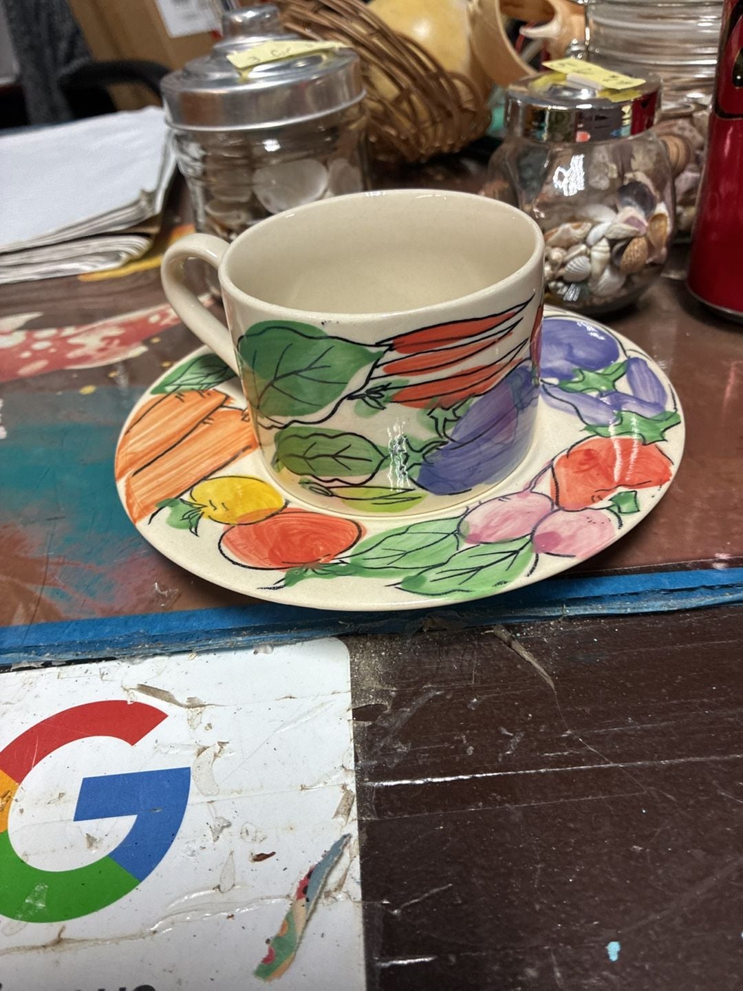 Farberware Bonne Sante Vegetable Teacup and Saucer Hand Painted 1