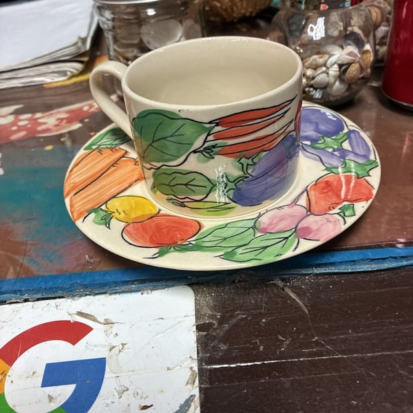 Farberware Bonne Sante Vegetable Teacup and Saucer Hand Painted