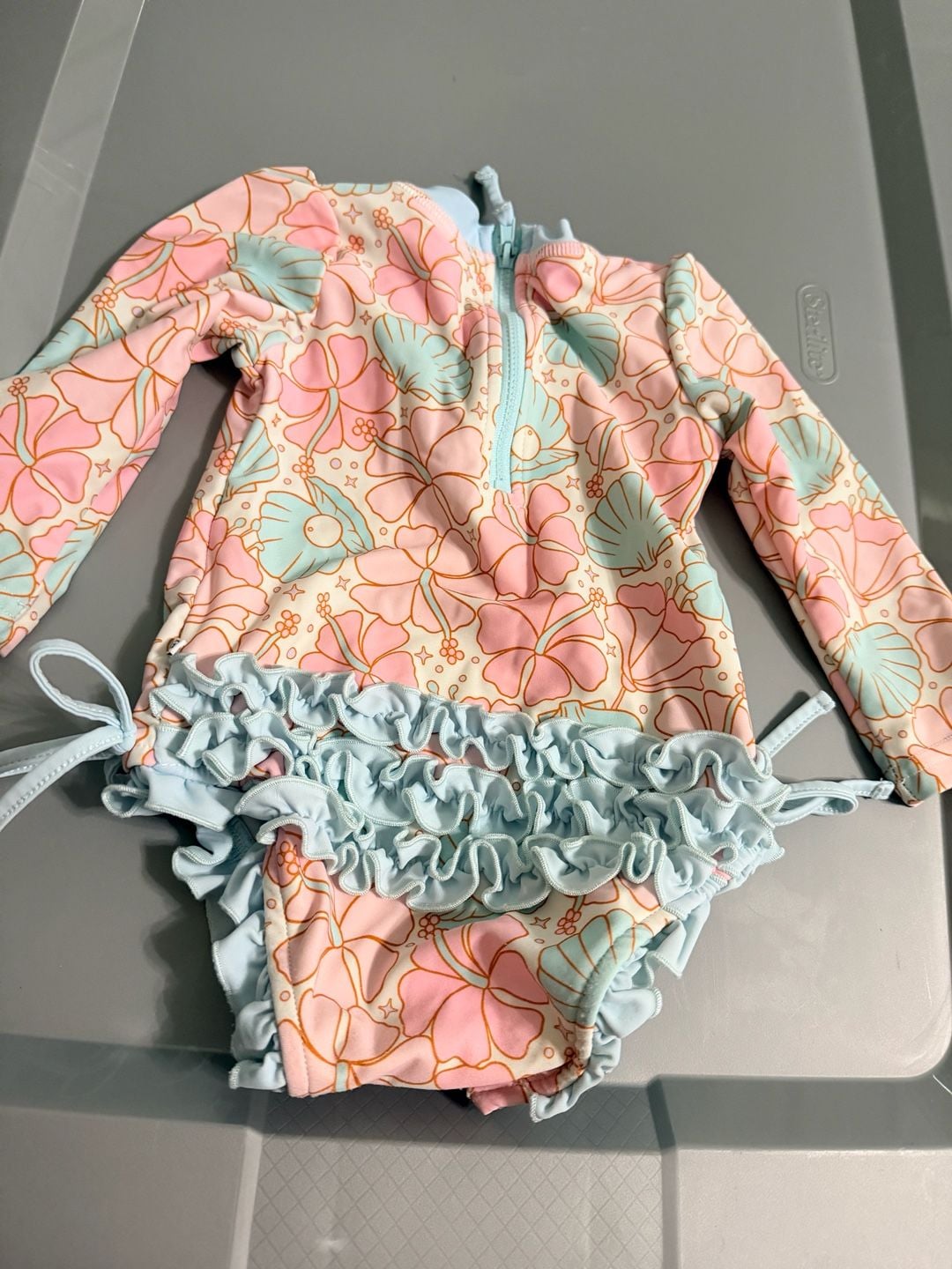Caden Lane Long Sleeve Rashguard Swimsuit Size 6-12 Months Floral Seashell 4