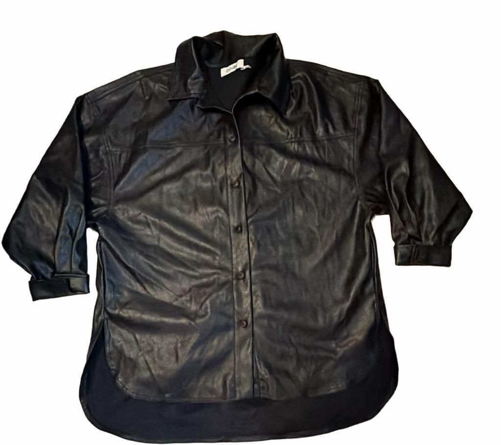 Do+Be Faux Leather Button-Up Shirt Size M Black 3