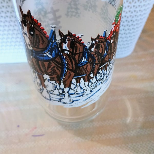 Budweiser Clydesdales Christmas Beer Glass 1995 Winter Scene