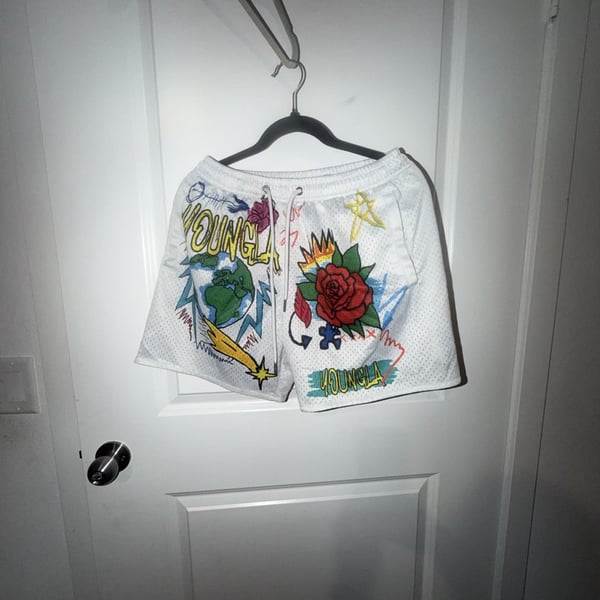 YoungLA Graphic Print Mesh Shorts White ( 0026) 