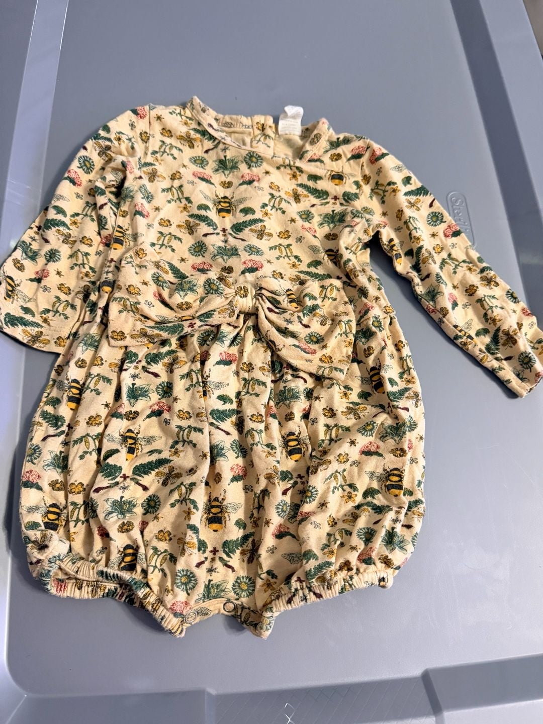 Kate Quinn The Woods Long Sleeve Bow Bubble Romper Size 6-12m Bee Floral Plant 2