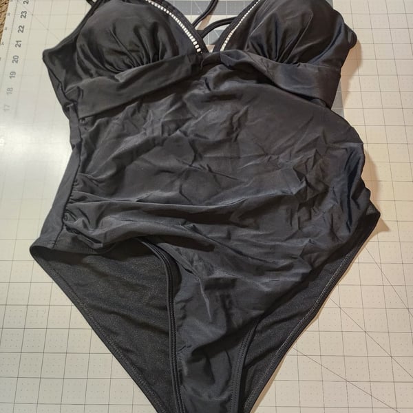 Unbranded One Piece Swimsuit Size M Black Ruched V-Neck Tummy Control
