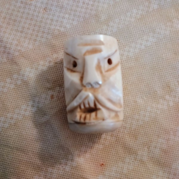 Vintage Hand Carved Bone Wizard Face Amulet Pendant