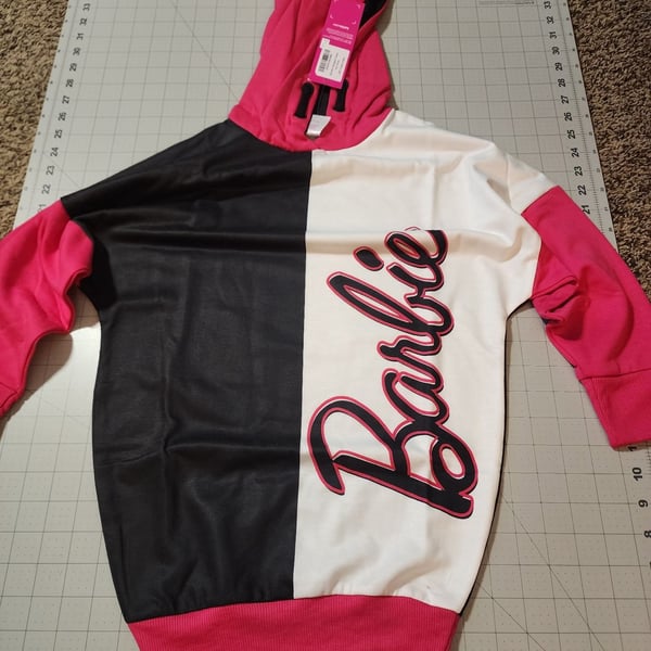 Barbie Hooded Dress Size 5/6 Years Black Pink White