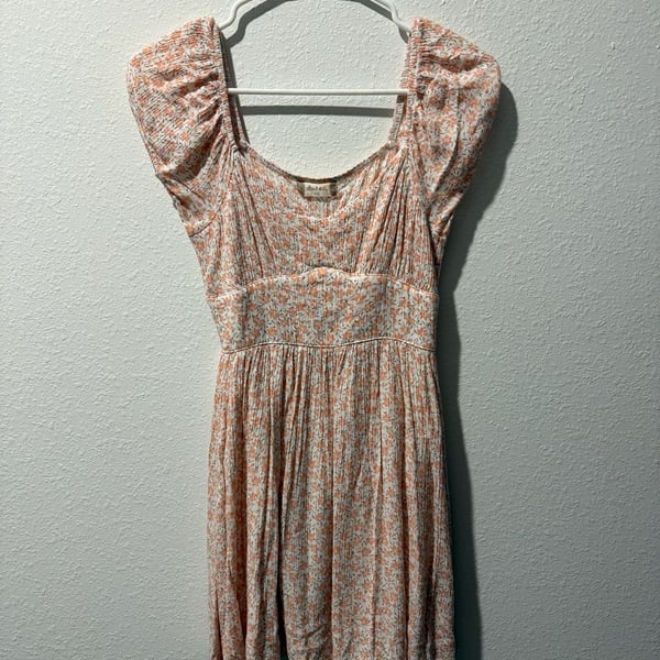 Altar'd State Mini Dress Size XS Pink Floral Puff Sleeve Smocked