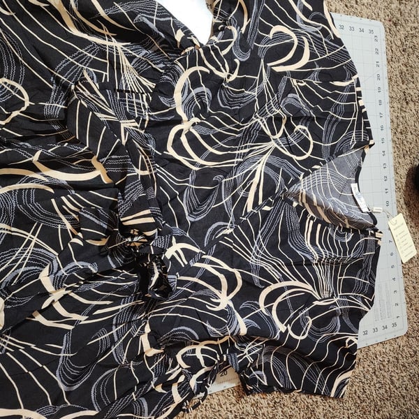 Nemidor Wrap Dress Size US 26 Black Cream Abstract Print Belted