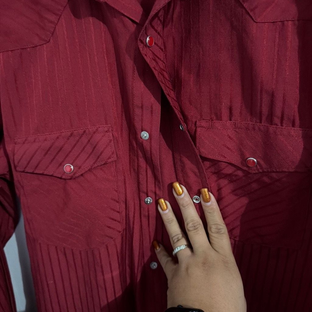Wrangler Western Snap Dobby Stripe Shirt Size M Red Long Sleeve 3