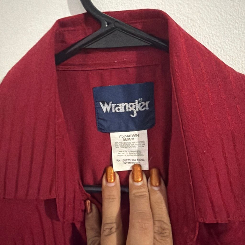 Wrangler Western Snap Dobby Stripe Shirt Size M Red Long Sleeve 4