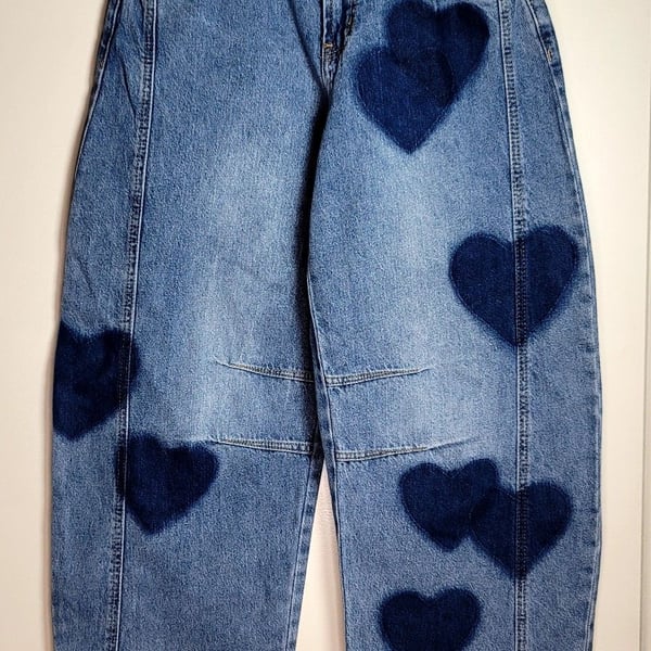 Forever 21 Premium Baggy Jeans Size 26 Blue Heart Print Denim Pants