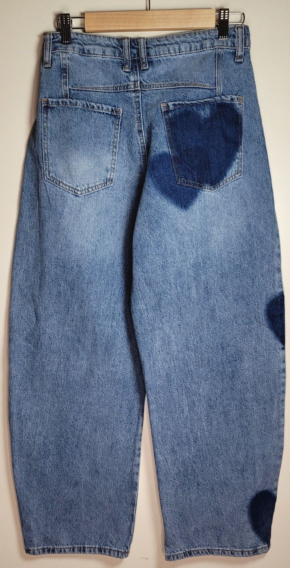 Forever 21 Premium Baggy Jeans Size 26 Blue Heart Print Denim Pants 3
